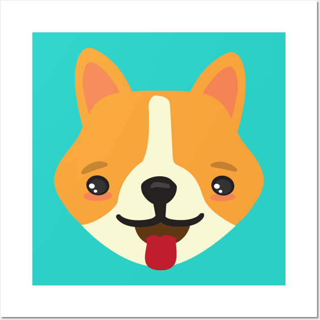 Cute Kawaii Corgi Puppy Dog Face Kid Design Wall Art by Uncle Fred Design